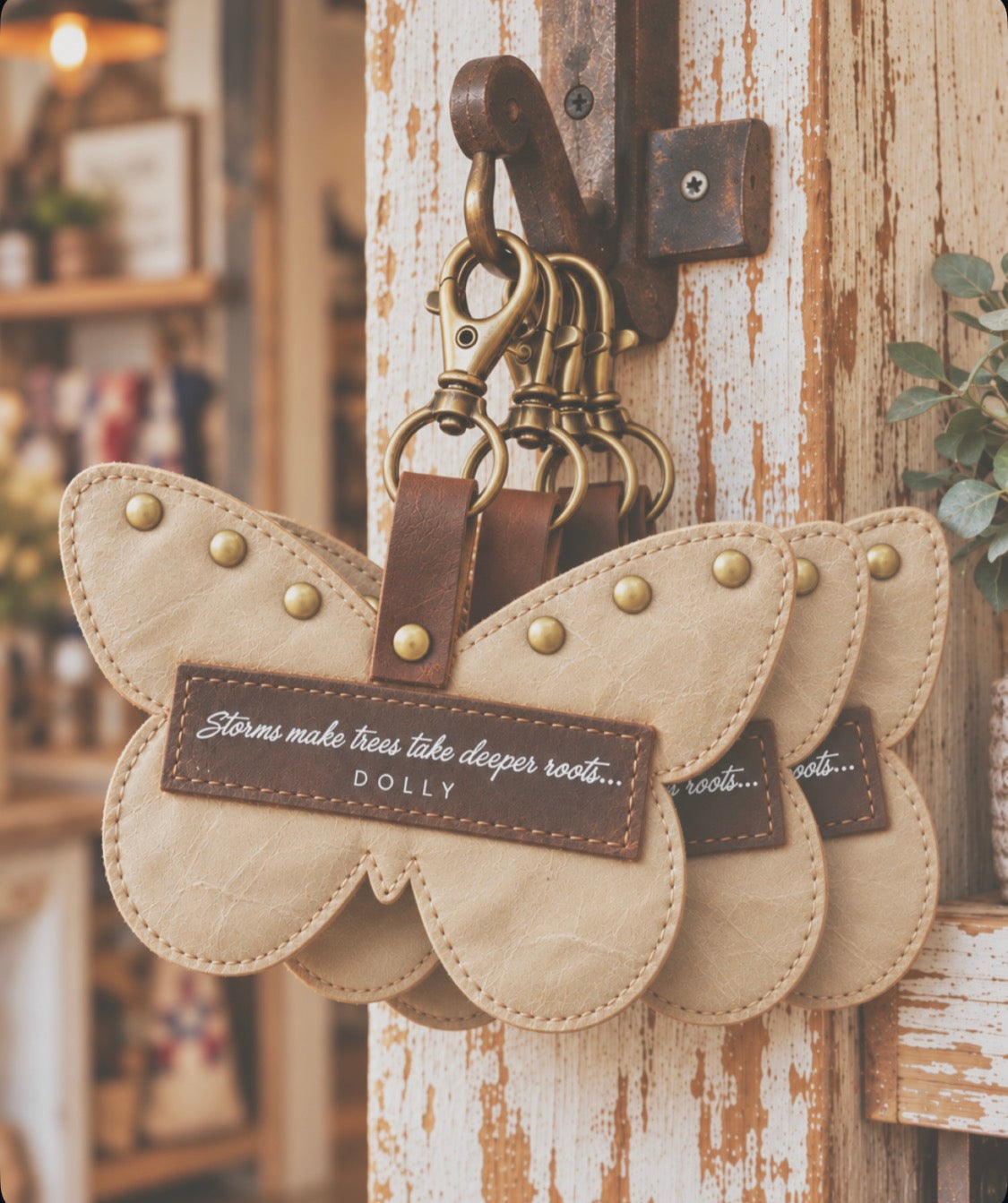 Dolly Beige Leather Butterfly Bag Charm