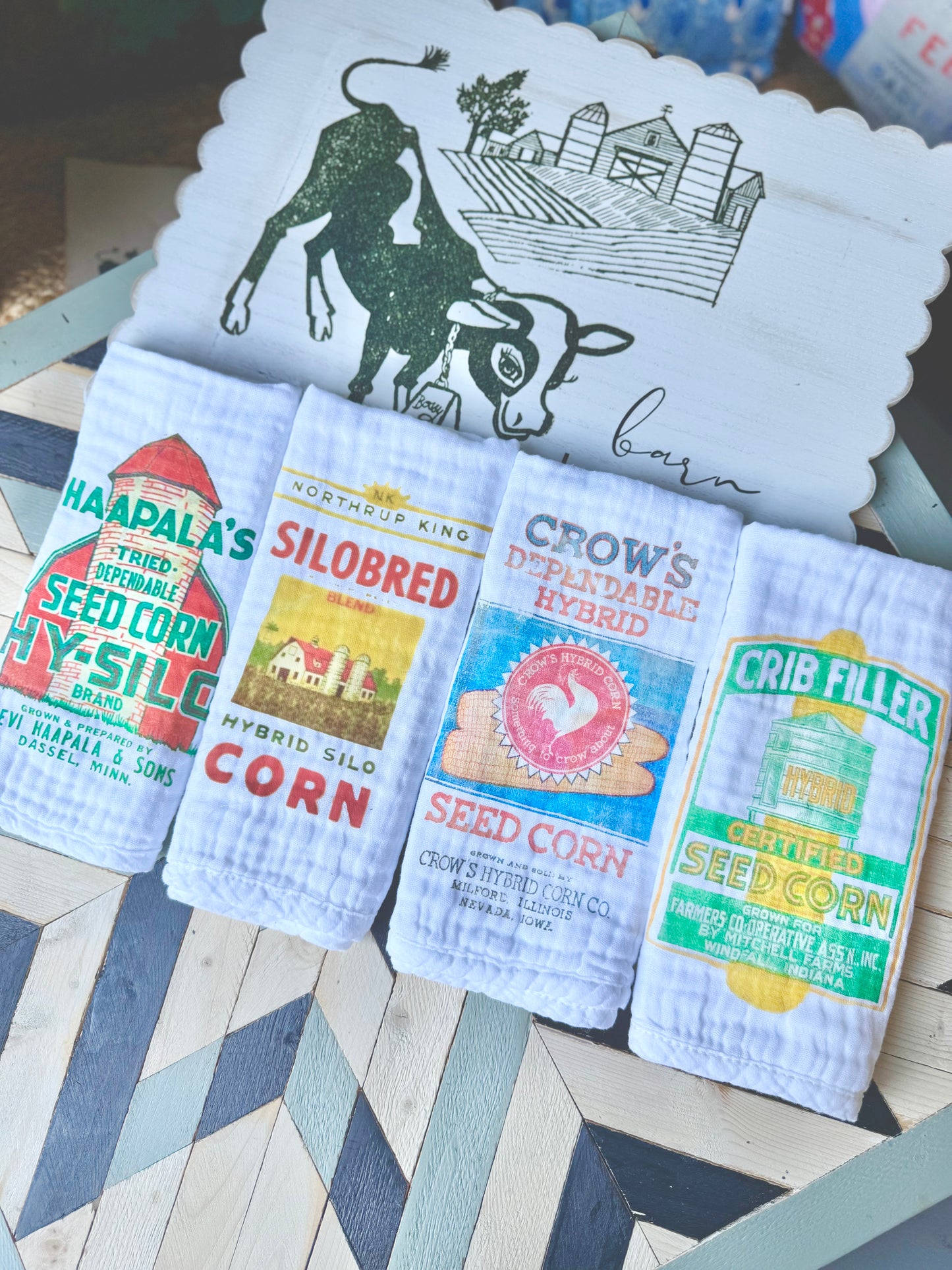 Barn Baby Collection- Feed Sack Burp Cloth Gift Set #1
