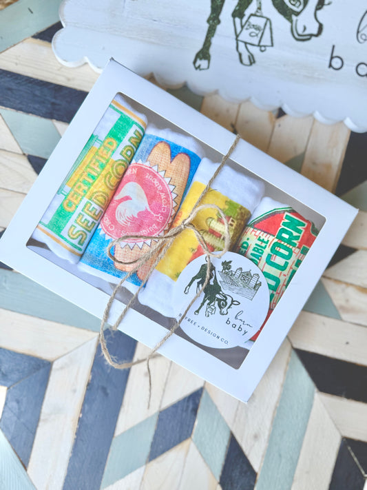 Barn Baby Collection- Feed Sack Burp Cloth Gift Set #1