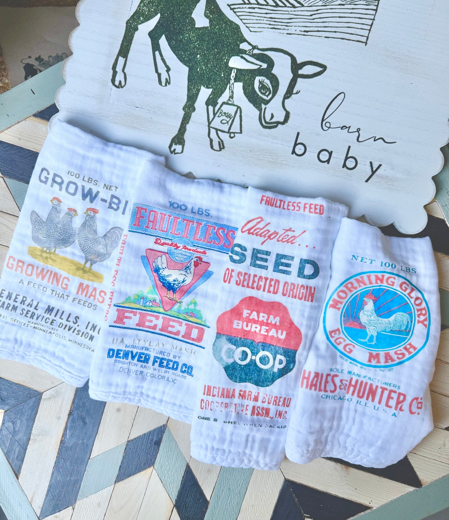 Barn Baby Collection- Feed Sack Burp Cloth Gift Set #2